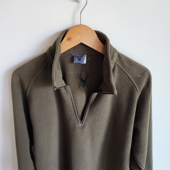 Spyder Pullover Medium Olive Green M Mens BROKEN ZIPPER Polyester Fleece Quarter - Picture 7 of 17